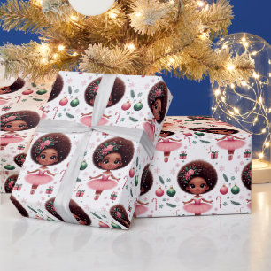 Papier Cadeau Noël mignon afro-américain rose Ballerina