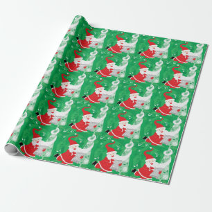 Papier Cadeau Noël mignon, chant et danse Père Noël