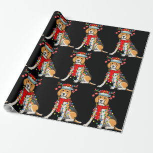 Papier Cadeau Noël mignon chien Beagle lumières de vacances Ca