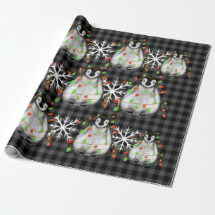 Papier Cadeau Noël mignon pingouin rouge lumières vert flocon de