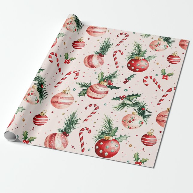Papier Cadeau Noël mignon rouge rose (Déroulé)