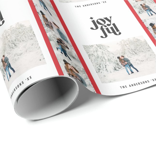 Papier Cadeau Noel moderne minimaliste chic rouge multi photo (Coin rond)