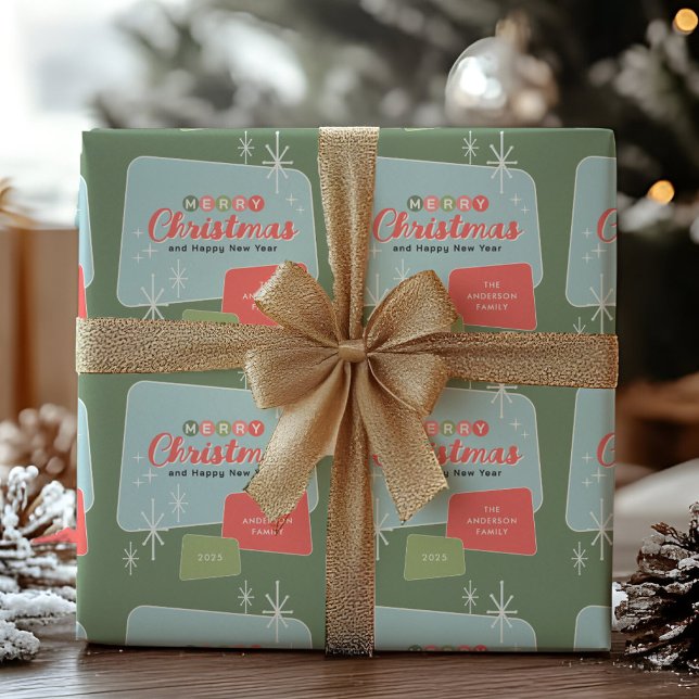Papier Cadeau Noël moderne rétro du milieu du siècle (Créateur téléchargé)