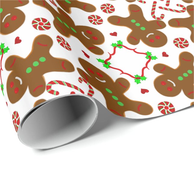 Papier Cadeau Noël Monograme de bonhomme en pain d'épice (Coin rond)