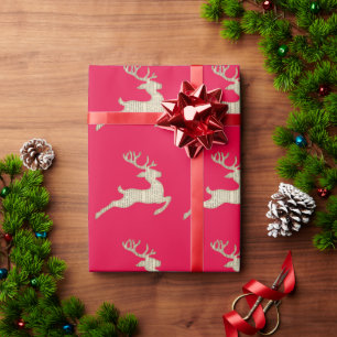 Papier Cadeau Noël Motif cerf Festive Rouge