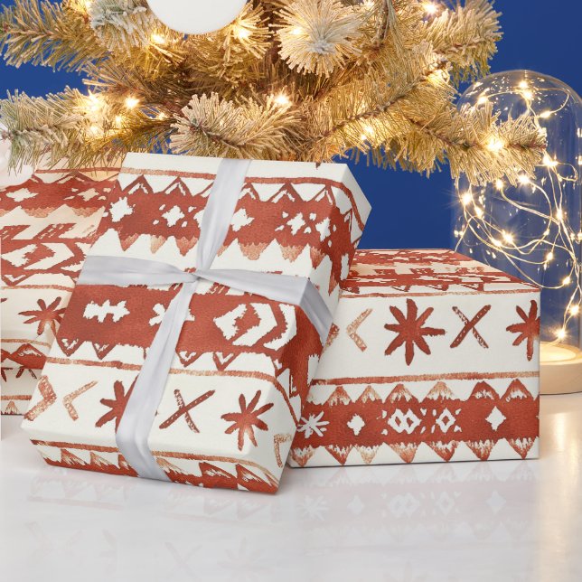 Papier Cadeau Noël Motif de vacances en terre cuite rustique (Vacances)