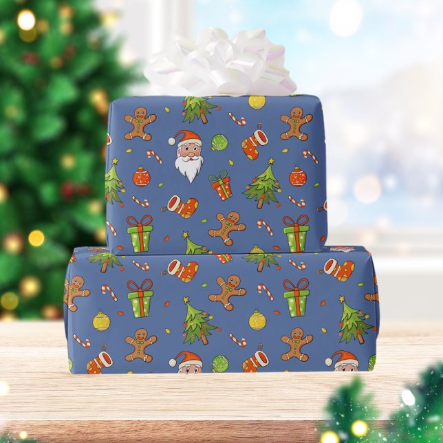 Papier Cadeau Noël Motif traditionnel | Bleu (Créateur téléchargé)