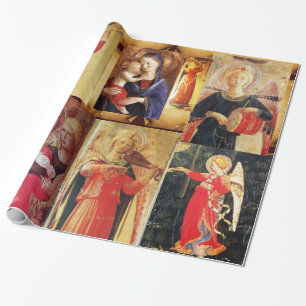PAPIER CADEAU NOËL MUSICAL ANGELS ET MADONNA AVEC ENFANT