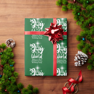Papier Cadeau Noël Nativité Joie au monde Vert & Blanc