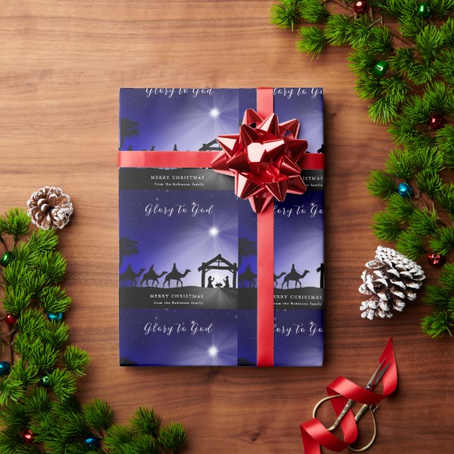 Papier Cadeau Noël Nativité Scène Gloire à Dieu chrétien (Cadeau de vacances)