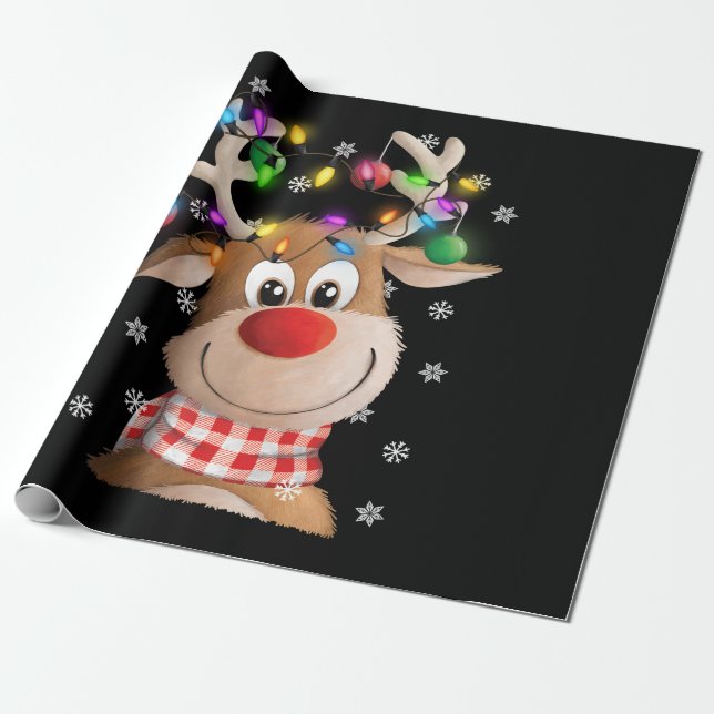 Papier Cadeau Noël Noël Noël Reindeer Feux de Noël famille (Déroulé)
