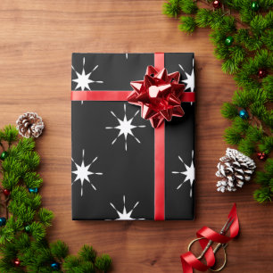 Papier Cadeau Noël noir et blanc avec étoiles