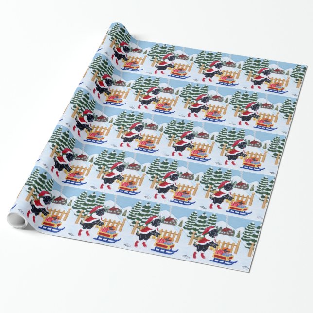 Papier Cadeau Noël noir Père Noël de Labrador (Déroulé)