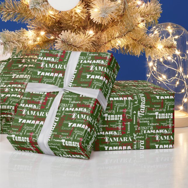 Papier Cadeau Noël Nom répétitif Vert Rouge Blanc Cadeau (Vacances)