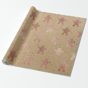 Papier Cadeau Noël Nouvel An Rose Gold Gingerbread Homme Kraft