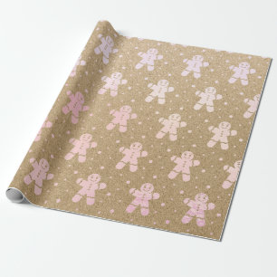 Papier Cadeau Noël Nouvel An Rose Pink Gingerbread Homme Kraft