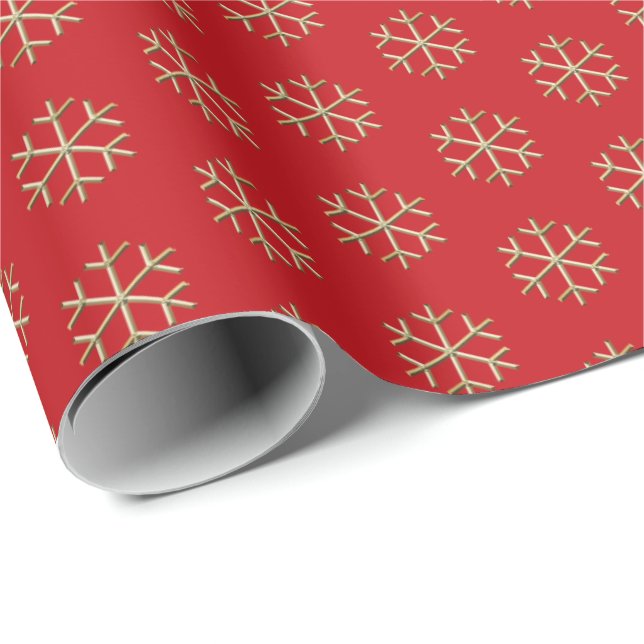 Papier Cadeau Noël or et rouge flocon motif élégant (Coin rond)