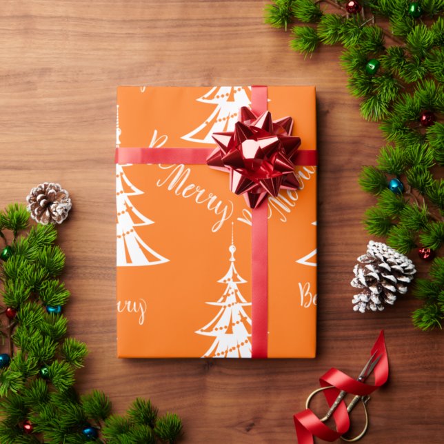 Papier Cadeau Noël orange et blanc contemporain (Créateur téléchargé)