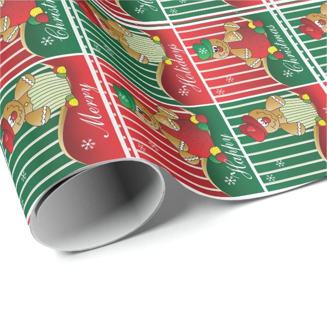 Papier Cadeau Noël pain d'épices hommes Carrés (Coin rond)