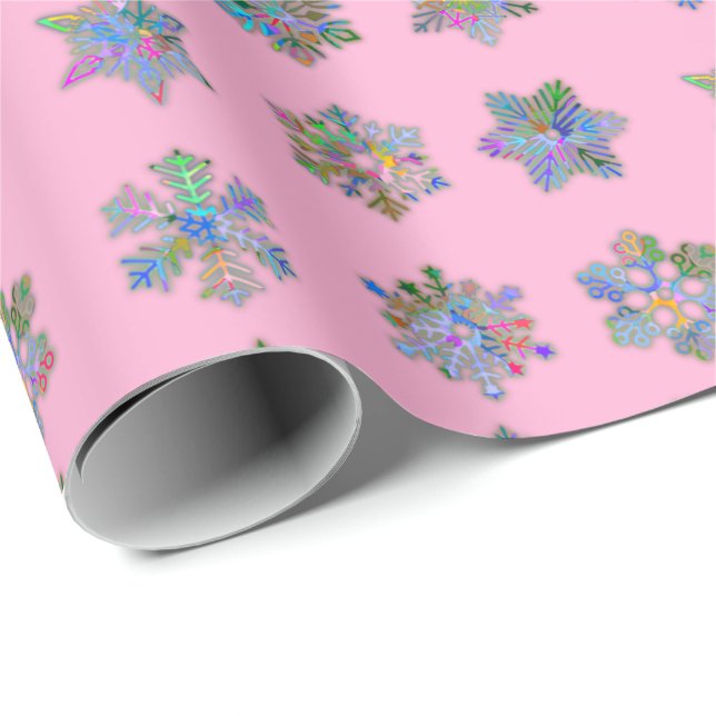 Papier Cadeau Noël papier d'emballage rose motif flocons de neig (Coin rond)