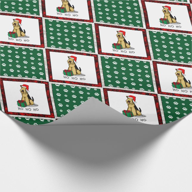 Papier Cadeau Noël Père Noël Airedale Terrier HO HO Cher (Coin)