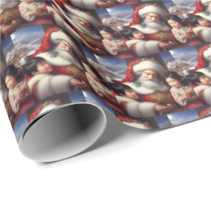 Papier Cadeau Noël Père Noël avec enfants 5