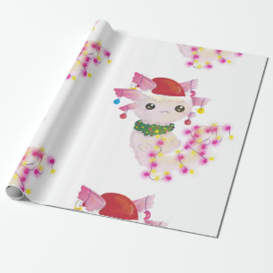 Papier Cadeau Noël père Noël axolotl
