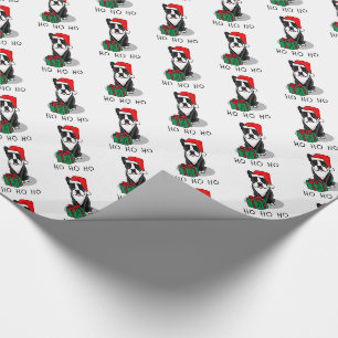 Papier Cadeau Noël Père Noël Boston Terrier (noir) mignonne