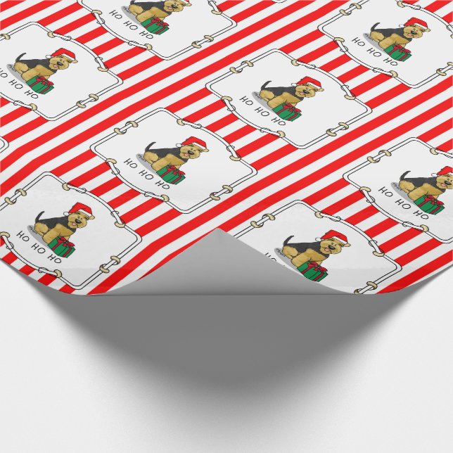 Papier Cadeau Noël Père Noël Casquette Welsh Terrier Chien migno (Coin)