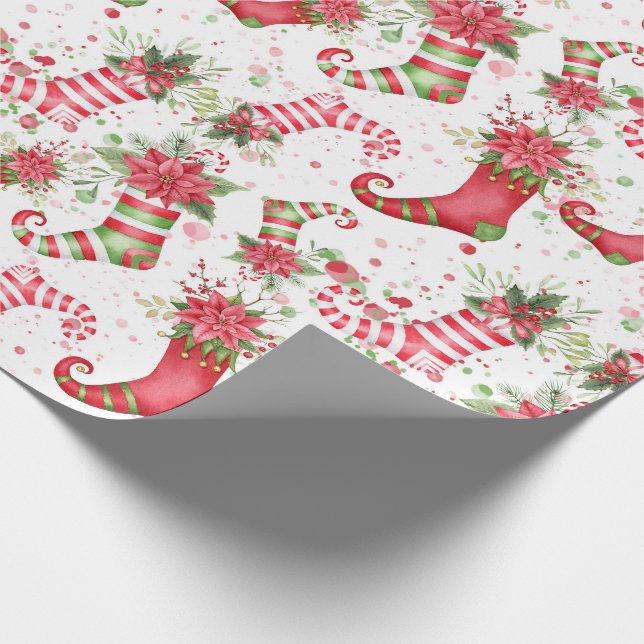 Papier Cadeau Noël Père Noël chaussettes échelle normale (Coin)
