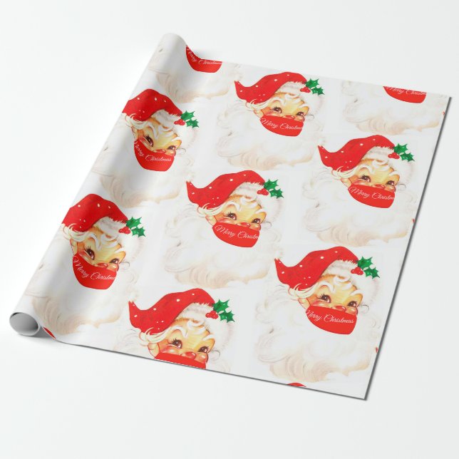 Papier Cadeau Noël Père Noël Covid-19 Masque Merry Fun Salutatio (Déroulé)