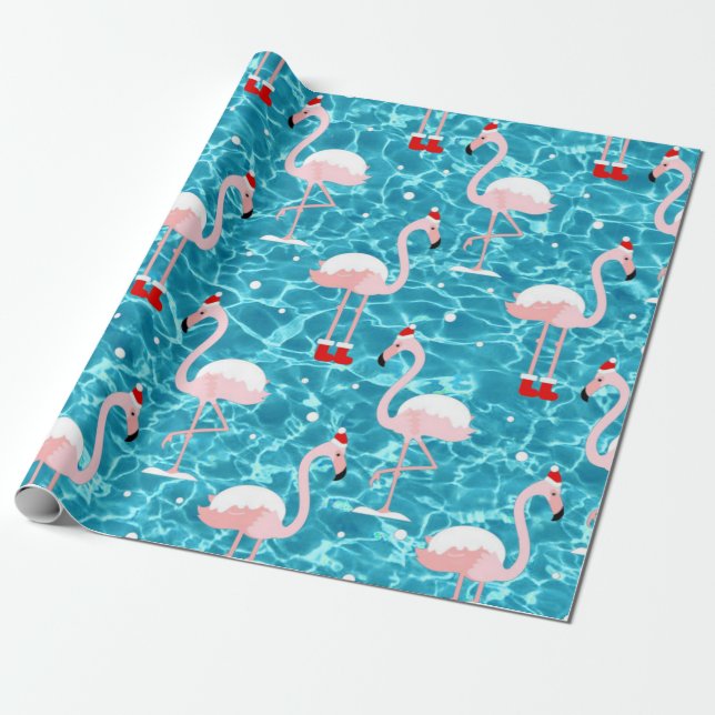 Papier Cadeau Noël père Noël flamant (Déroulé)