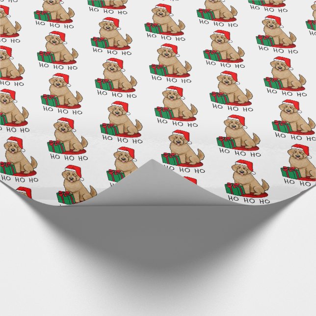 Papier Cadeau Noël Père Noël Goldendoodle (rouge or) Chien migno (Coin)
