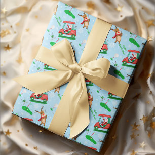 Papier Cadeau Noël Père Noël Golf avec Motif de rennes