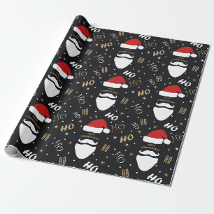 Papier Cadeau Noël Père Noël Motif Arrière - plan noir avec or