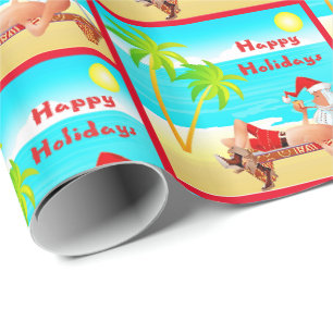 Papier Cadeau Noël Père Noël on Beach