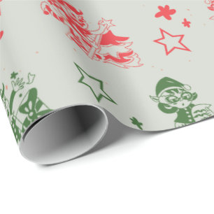 Papier Cadeau Noël Père Noël Petits Aidants Elf Amusement