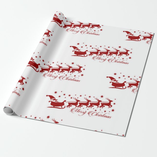 Papier Cadeau Noël Père Noël Sleigh Motif (Déroulé)