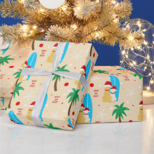 Papier Cadeau Noël Père Noël Surfing Chiens Tan Cadeau Roll