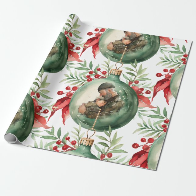 Papier Cadeau Noël Père Papa Fils Aquarelle Ornement (Déroulé)