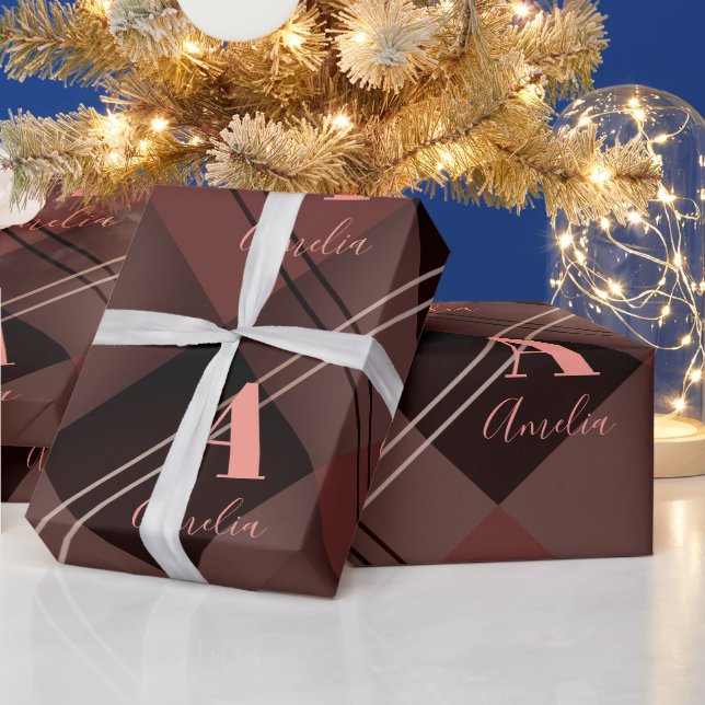 Papier Cadeau Noel personnalisé en rose de marron (Vacances)