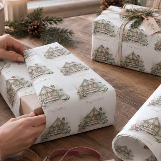 Papier Cadeau Noël personnalisé Ferme d'hiver Neige Aquarelle Ve