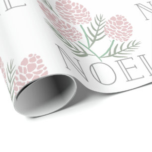 Papier Cadeau NOEL Pink Cone Motif Blanc