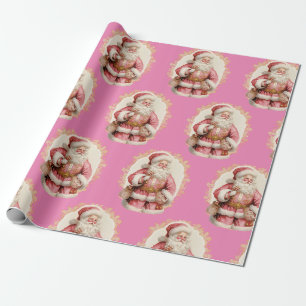 Papier Cadeau Noël Pink Santa Claus Enveloppement Papier