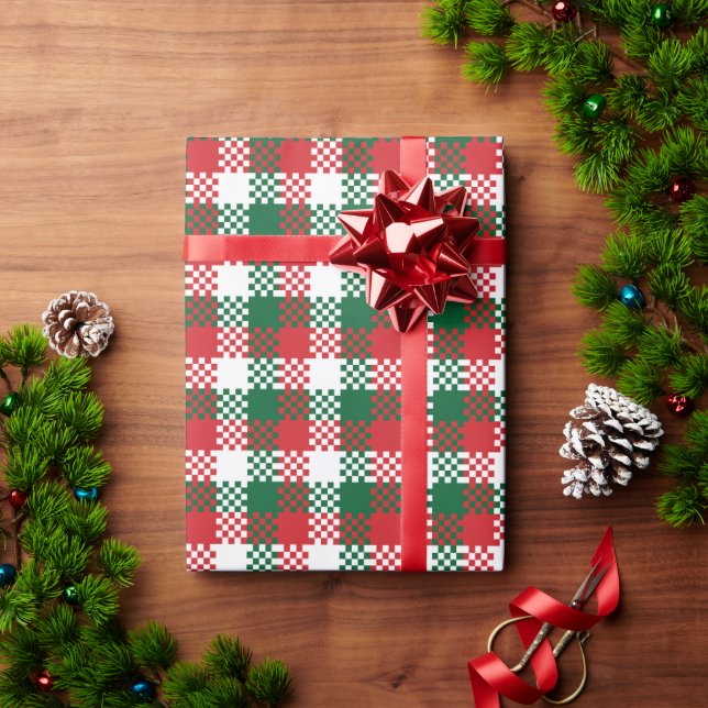 Papier Cadeau Noël plaid rouge blanc vert motif (Cadeau de vacances)