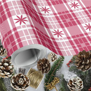 Papier Cadeau Noël Plaid - Rouge et blanc avec Poinsettia