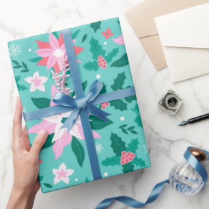 Papier Cadeau Noel poinsettia bagages motifs