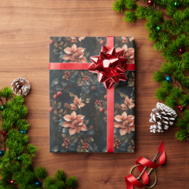 Papier Cadeau Noël Poinsettias rouges