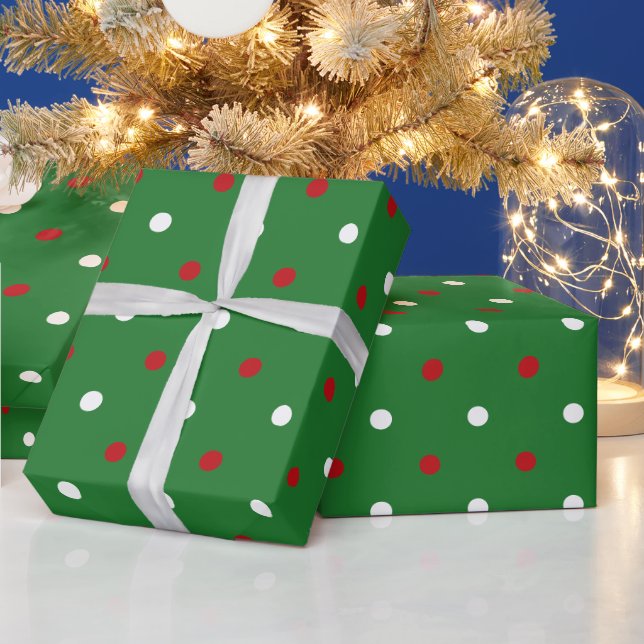 Papier Cadeau Noël pois blanc rouge moderne (Vacances)