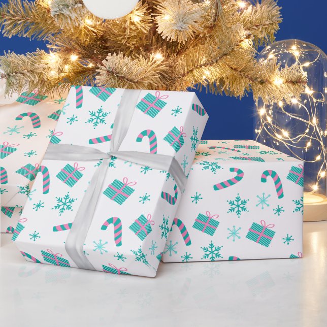 Papier Cadeau Noël présente des flocons de neige Noël moderne (Vacances)